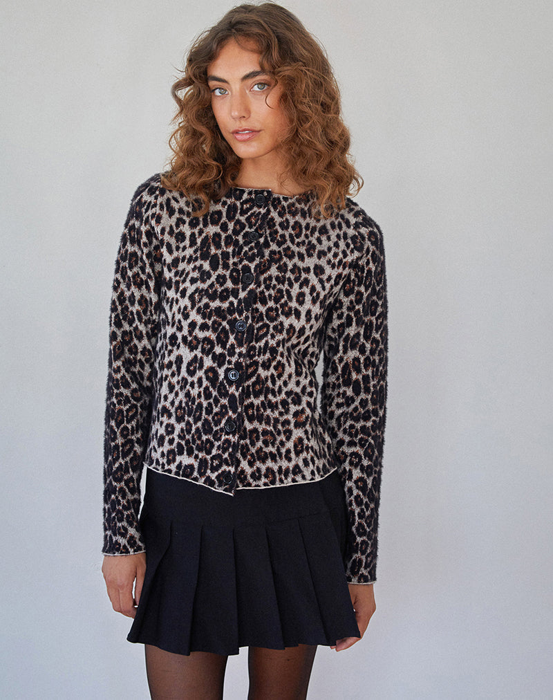 Image of Darlene Strickjacke aus weichem Strick Leopard Braun