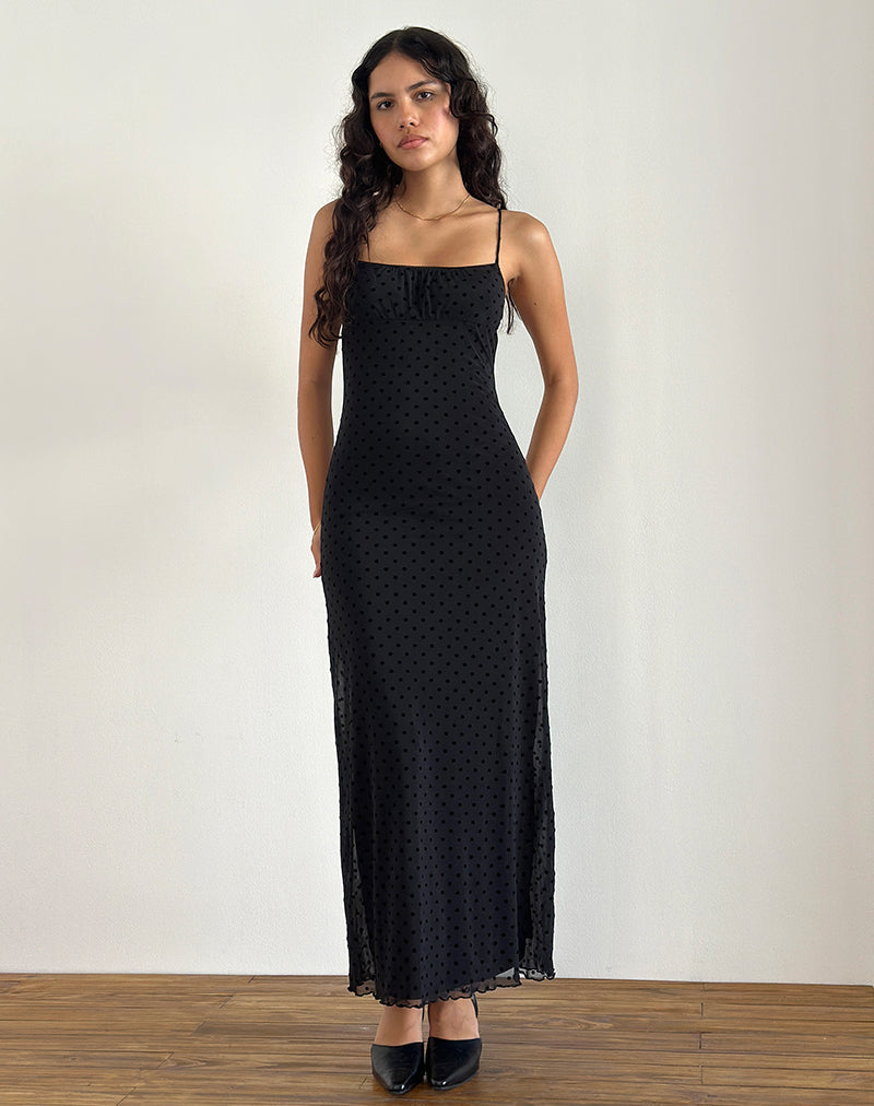 Image of Darsih Maxikleid in Basic Polka Schwarz Flock