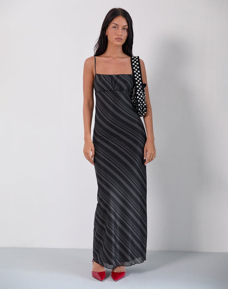 Image of Darsih Maxikleid in unregelmäßigen Streifen Grau Schwarz