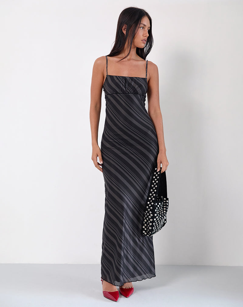 Image of Darsih Maxikleid in unregelmäßigen Streifen Grau Schwarz