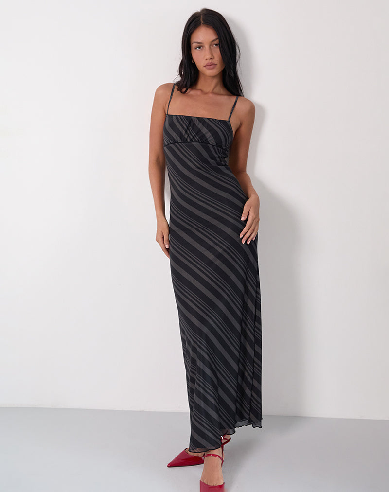 Darsih Maxikleid aus unregelmäßigen Streifen Grau Schwarz