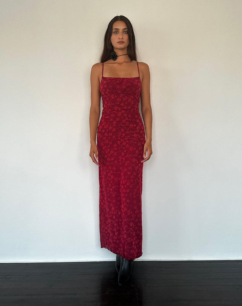 Image of Darsih Cami Maxikleid Rot Grunge Floral Flock