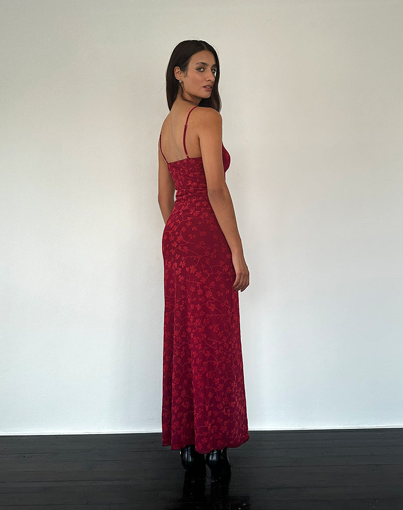Darsih Cami Maxikleid Rot Grunge Floral Flock
