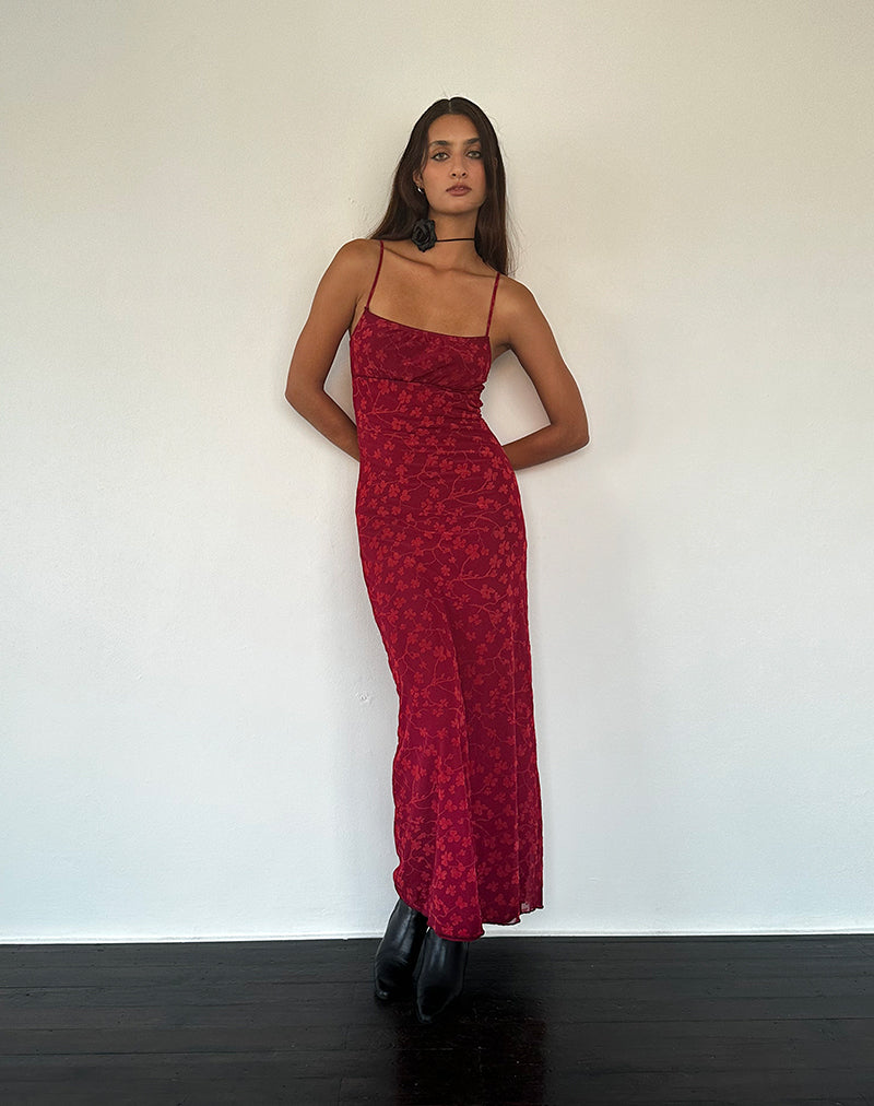Darsih Cami Maxikleid Rot Grunge Floral Flock