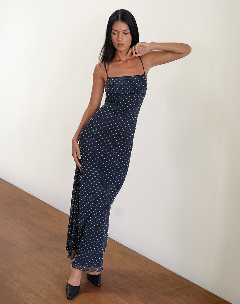 Image of Darsih Maxikleid in Herzflock Navy und Gelb