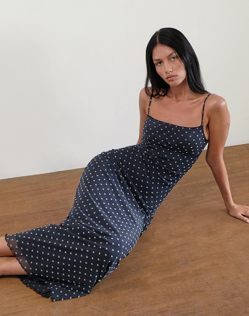 Image of Darsih Maxikleid in Herzflock Navy und Gelb