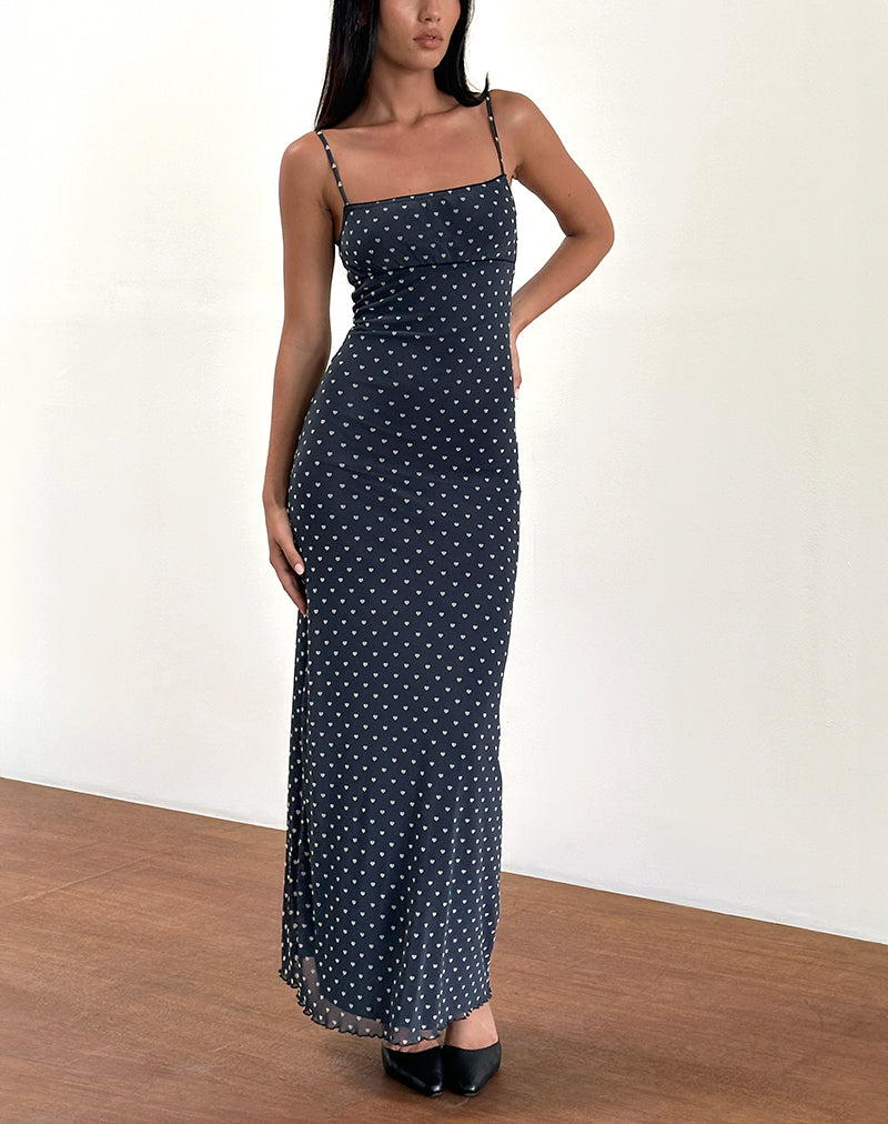 Image of Darsih Maxikleid in Herzflock Navy und Gelb