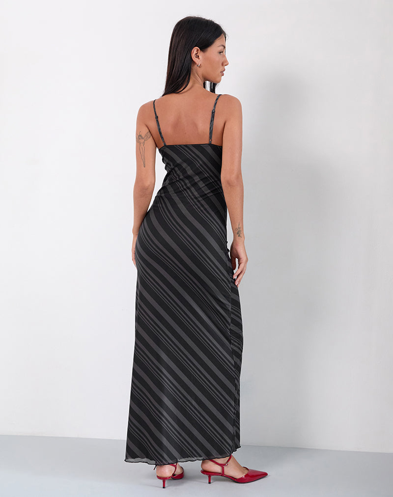 Image of Darsih Maxikleid in unregelmäßigen Streifen Grau Schwarz