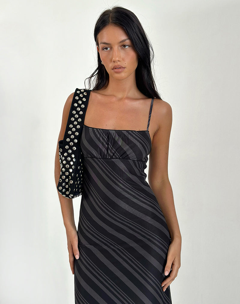Image of Darsih Maxikleid in unregelmäßigen Streifen Grau Schwarz