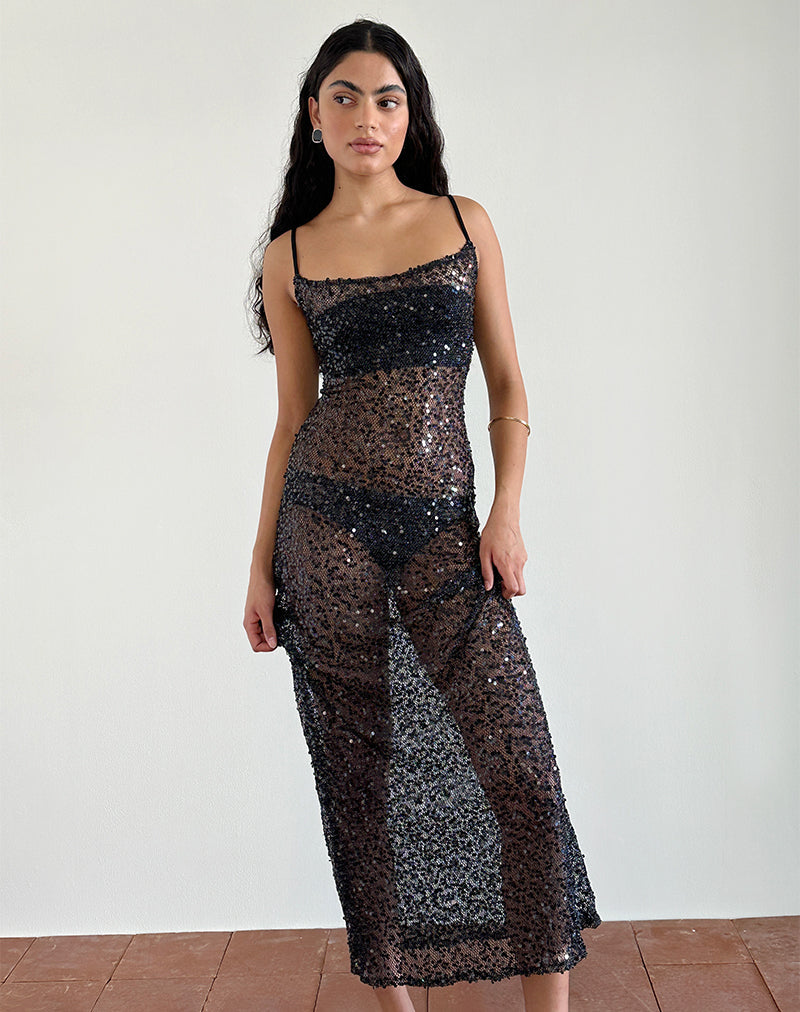 Darsih Maxikleid aus Pailletten-Netz Schwarz