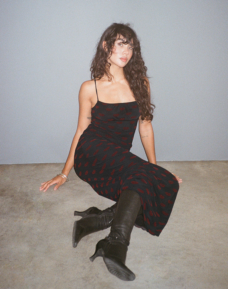 Image of Darsih Maxikleid in Lips Flock Schwarz