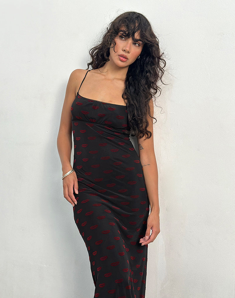 Image of Darsih Maxikleid in Lips Flock Schwarz