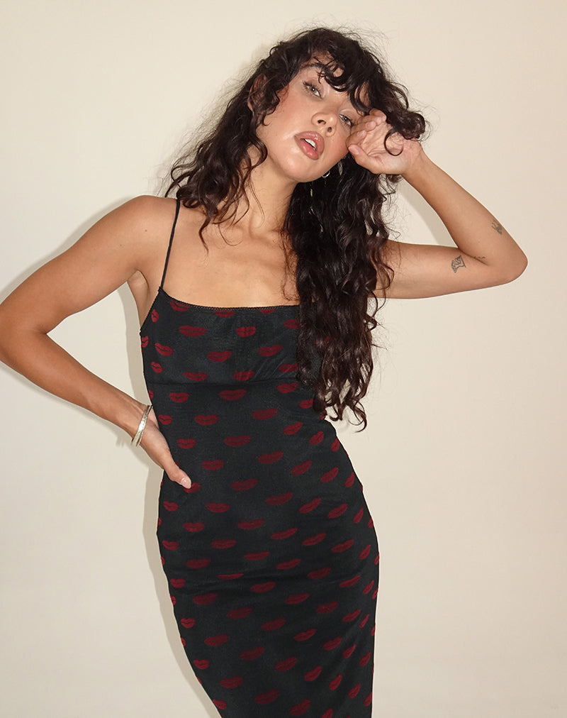 Darsih Maxikleid in Lips Flock Schwarz