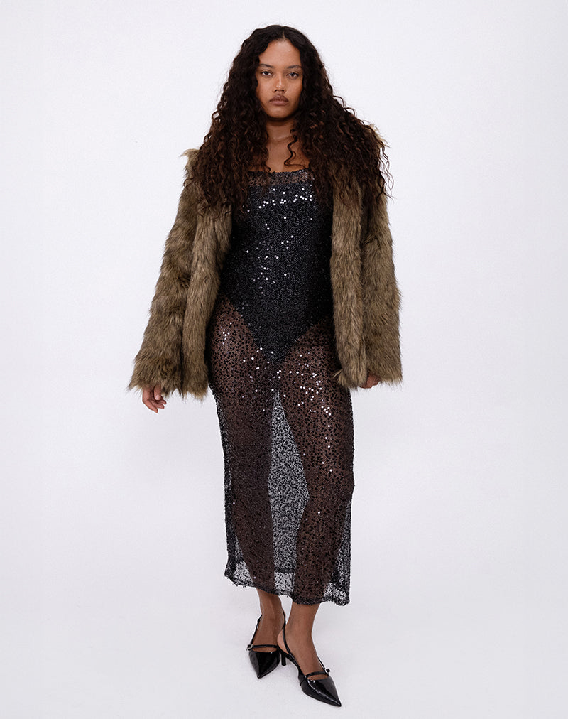 Darsih Maxikleid aus Pailletten-Netz Schwarz