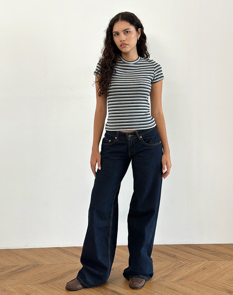 Image of Dartis Top in Marineblau und grauem Jersey-Streifen