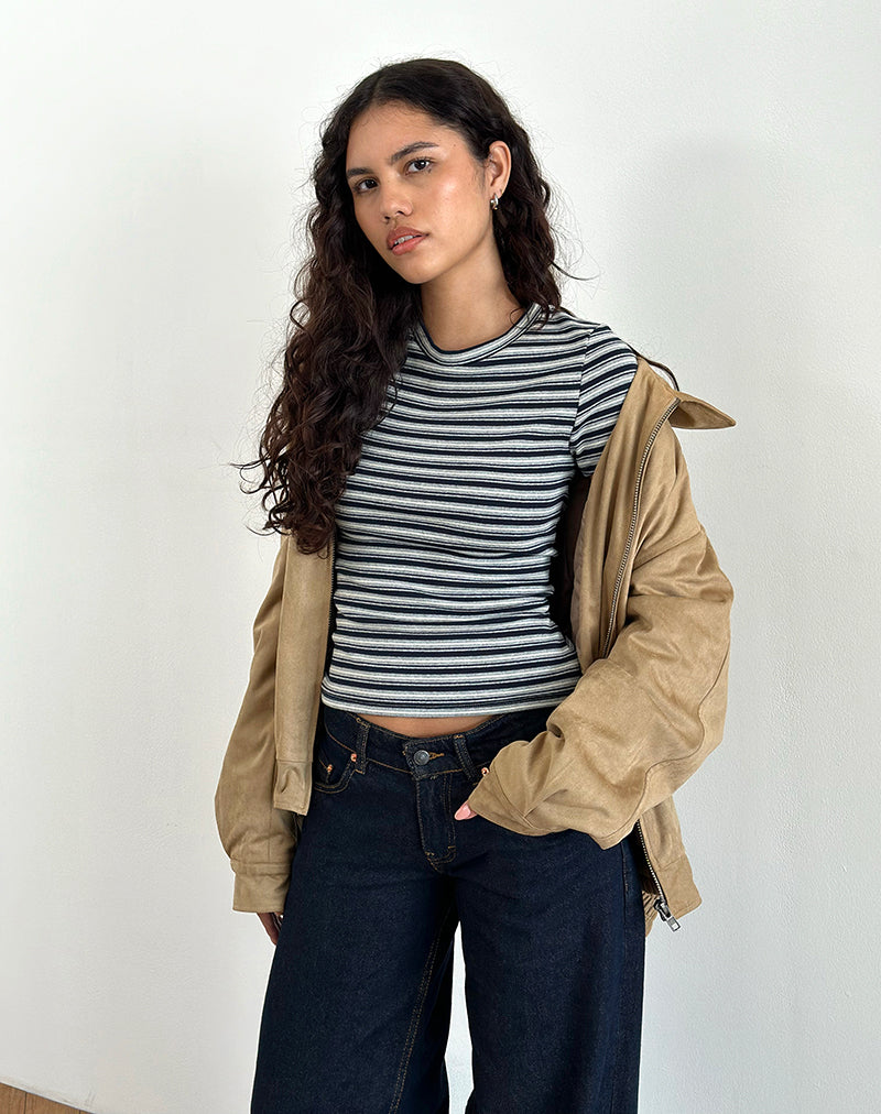 Image of Dartis Top in Marineblau und grauem Jersey-Streifen