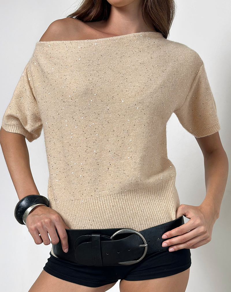 Image of Darusa Top aus verstreuten Pailletten Gold