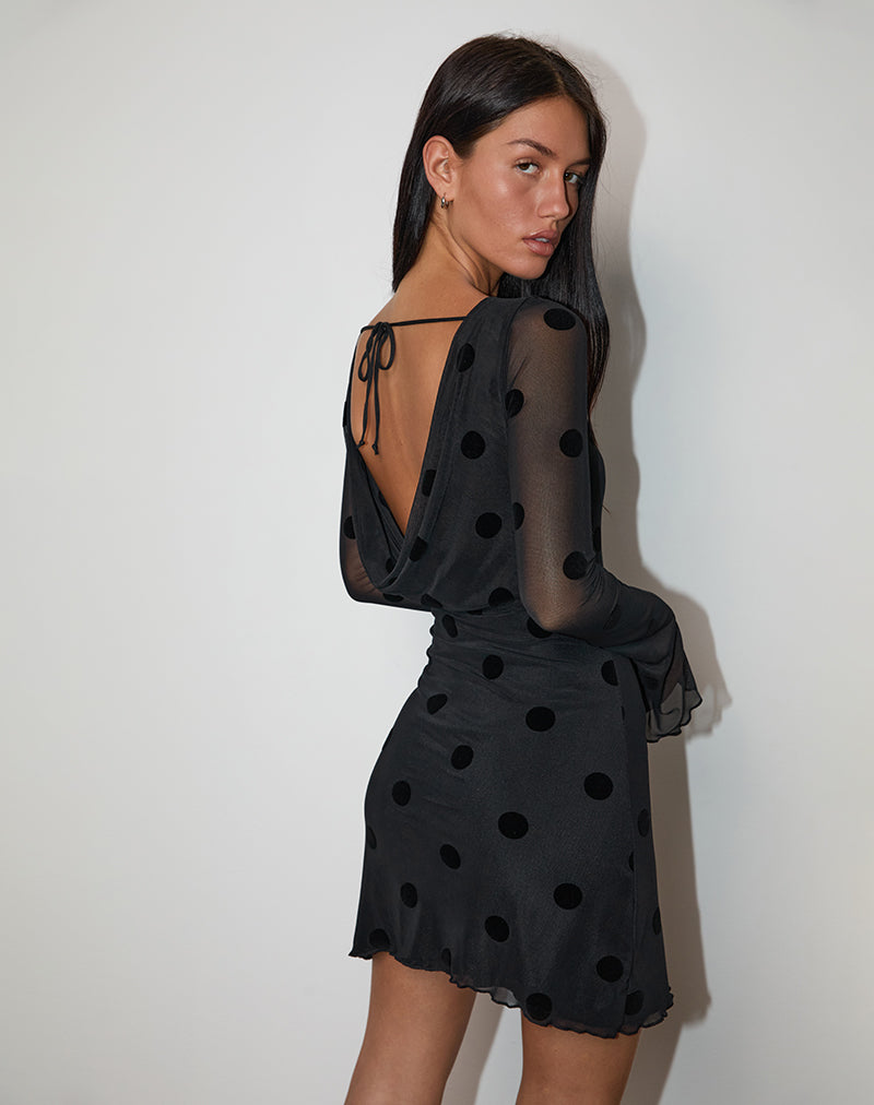 Dasa Langärmeliges Minikleid in Big Polka Flock Schwarz