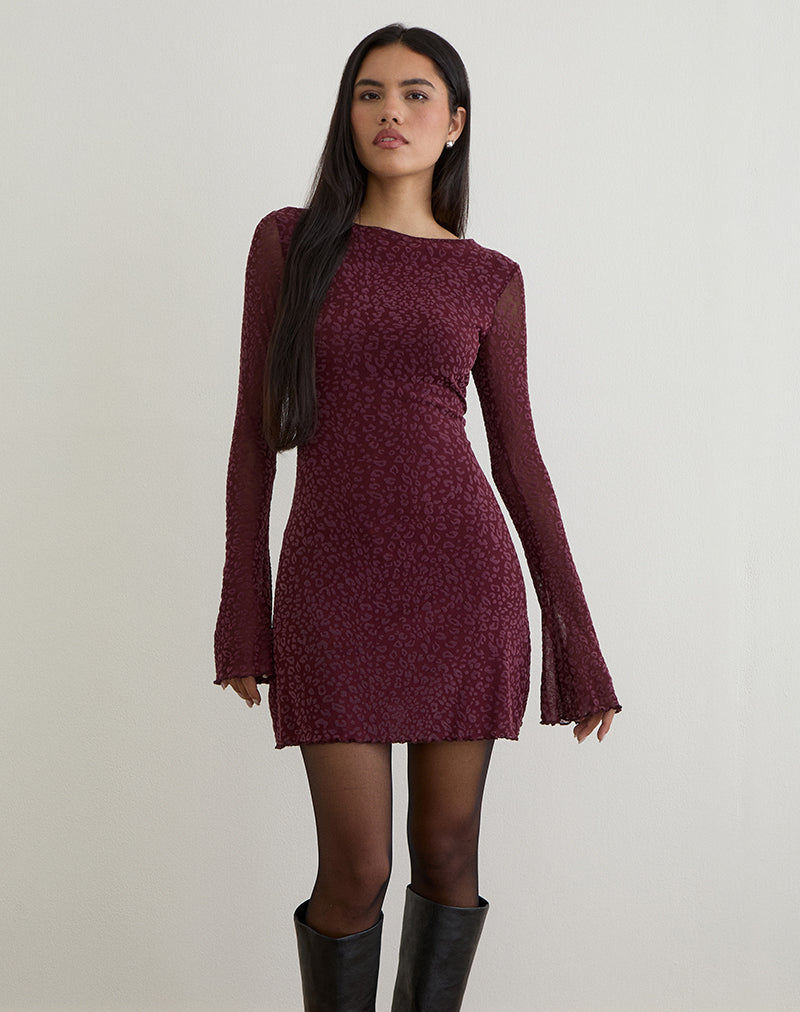 Image of Dasa Langärmeliges Minikleid in Flock Mini Leopard Pflaume