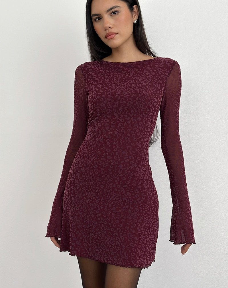Image of Dasa Langärmeliges Minikleid in Flock Mini Leopard Pflaume