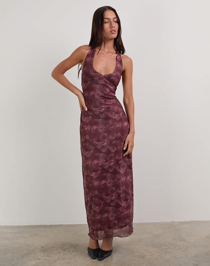 Image of Datari Maxikleid aus Mesh mit Paisley in Pflaume