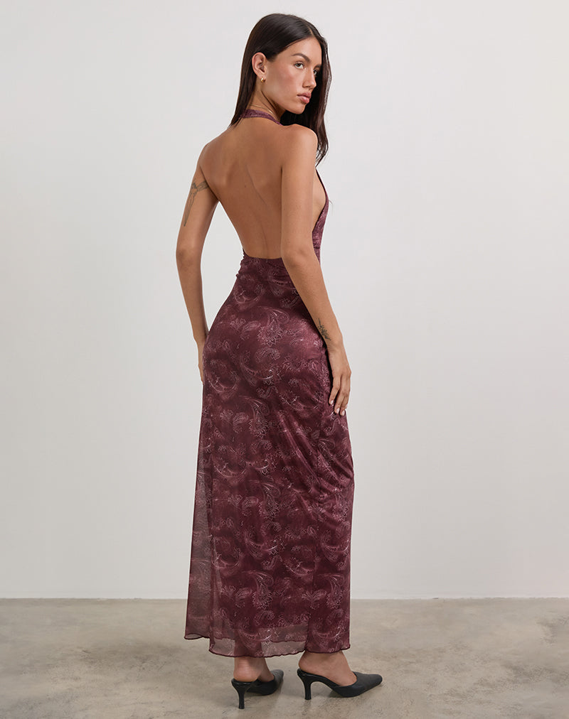 Image of Datari Maxikleid aus Mesh mit Paisley in Pflaume