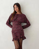 Image of Dawsen Langärmeliges gerafftes Minikleid in Dark Rhoslyn Ditsy Print