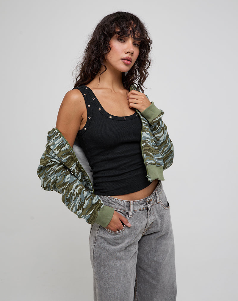 Image of Dax Eyelet Ribbed Vest Top in Schwarz