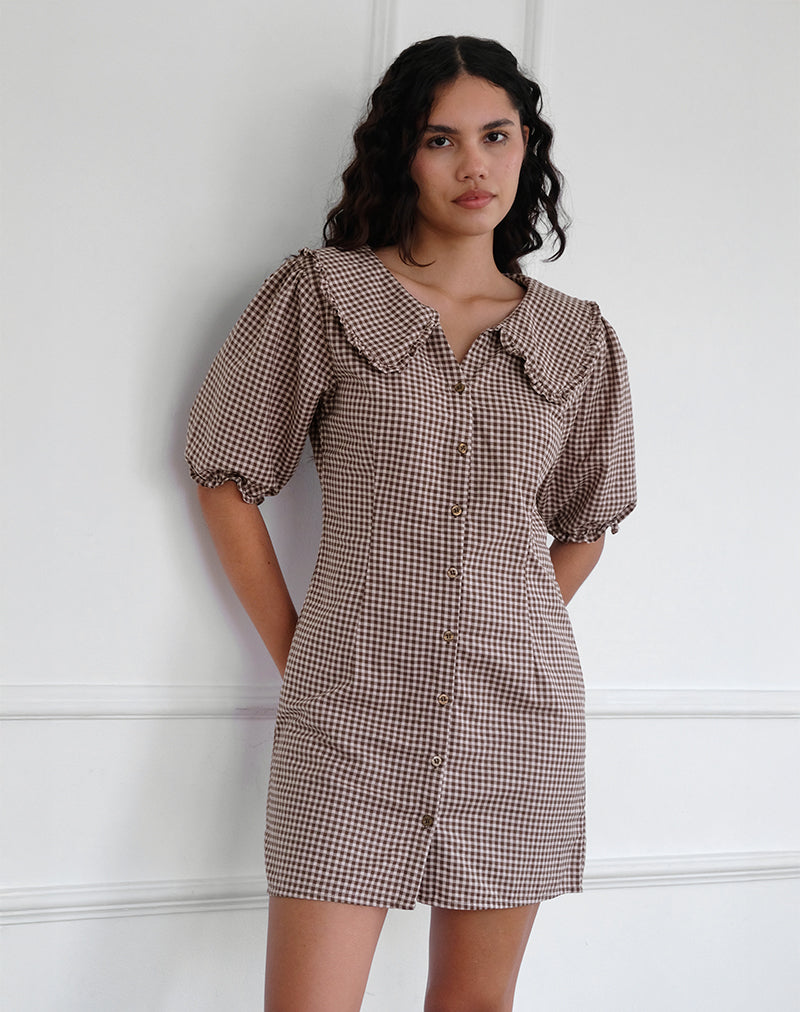 Image of Deja Kleid in Mini Gingham Braun