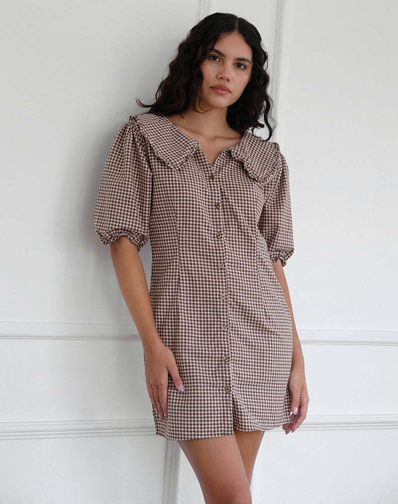 Deja Kleid in Mini Gingham Braun