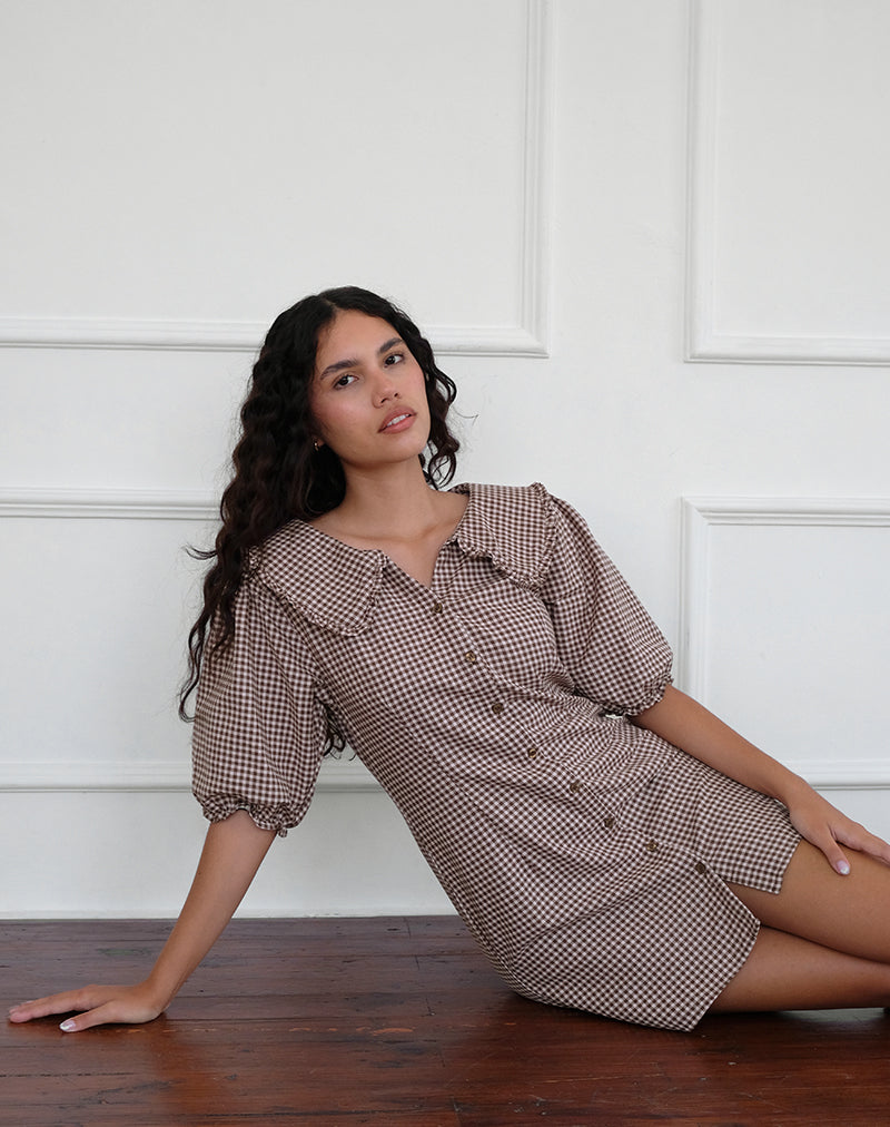Deja Kleid in Mini Gingham Braun