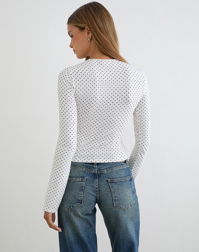 Bild von Delano Top in Weiß mit schwarzem Mikro-Polka-Print