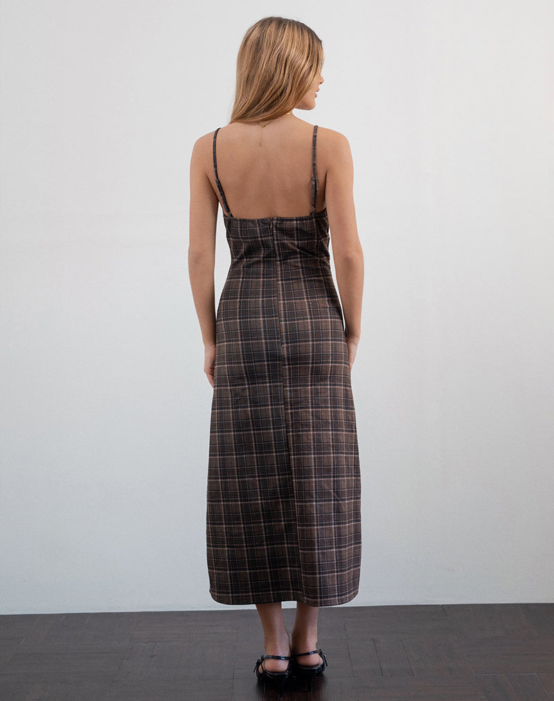 Image of Delfina Midikleid aus Spitze Braun Karo