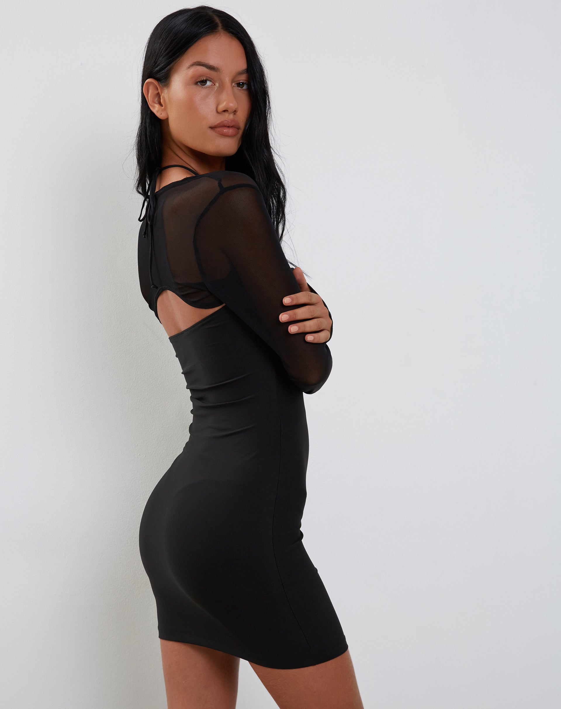 Image of Deluna Langärmeliges Minikleid aus schwarzem Lycra