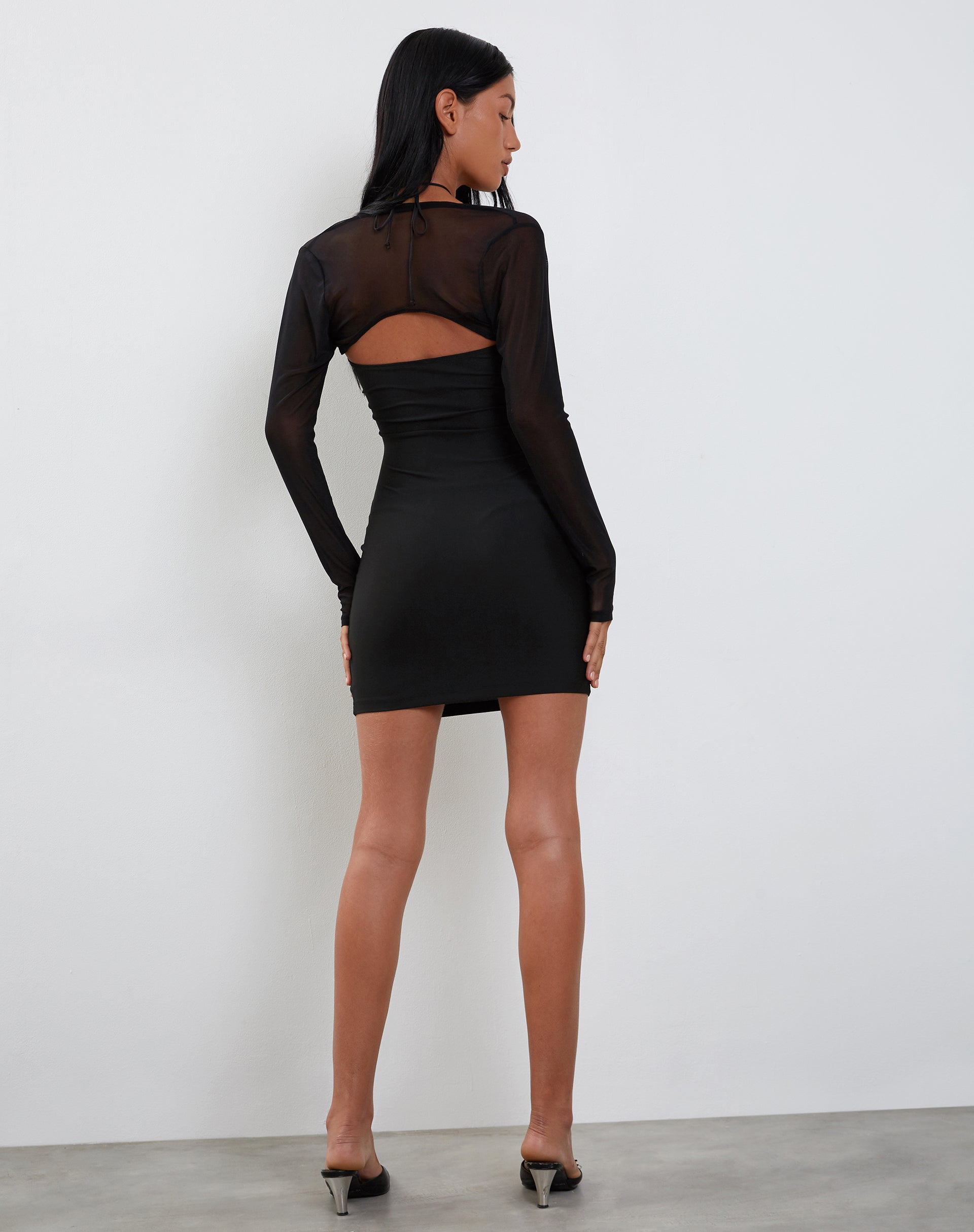 Image of Deluna Langärmeliges Minikleid aus schwarzem Lycra