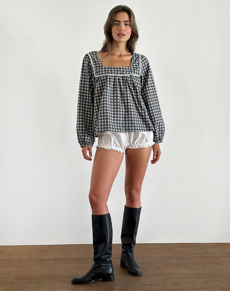 Demona Top in Tonal Gingham Schwarz und Grau