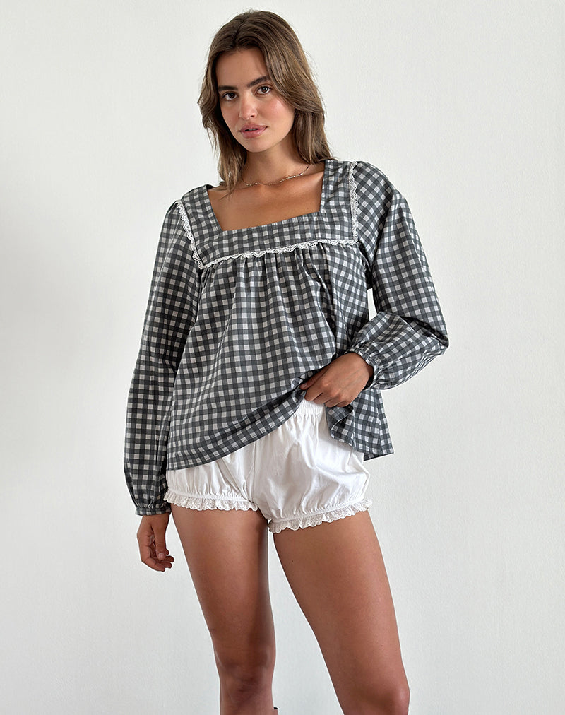 Image of Demona Top in Tonal Gingham Schwarz und Grau