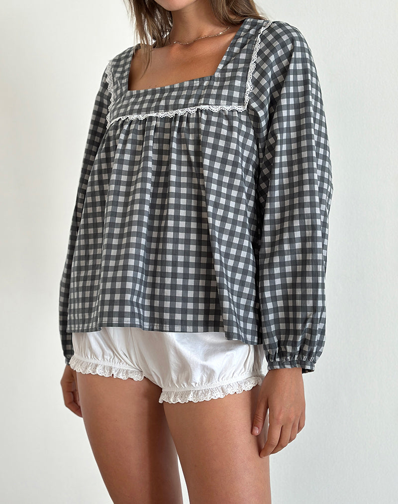 Image of Demona Top in Tonal Gingham Schwarz und Grau