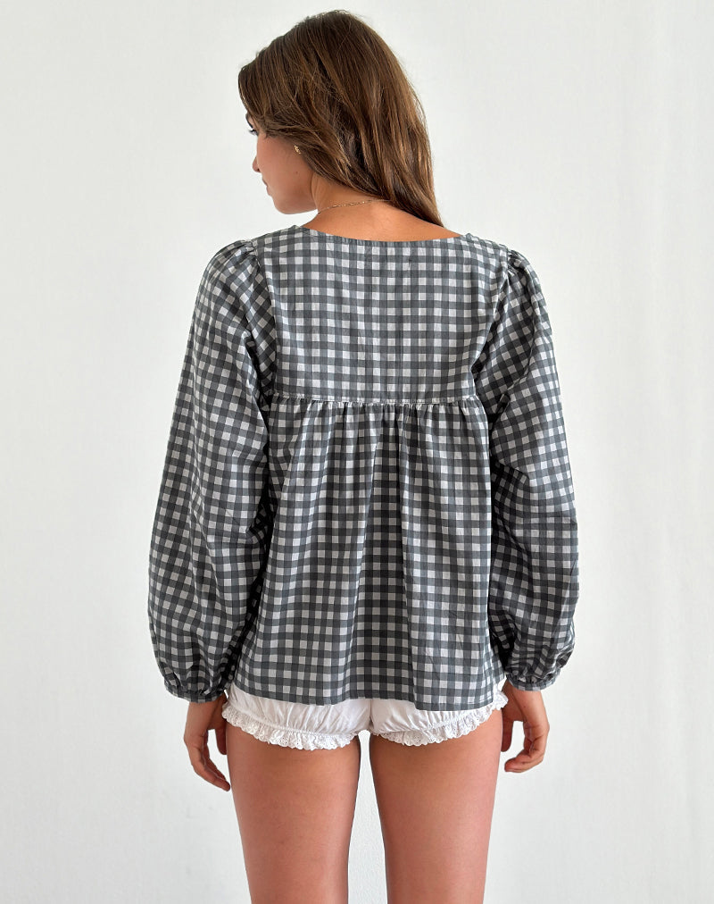 Image of Demona Top in Tonal Gingham Schwarz und Grau