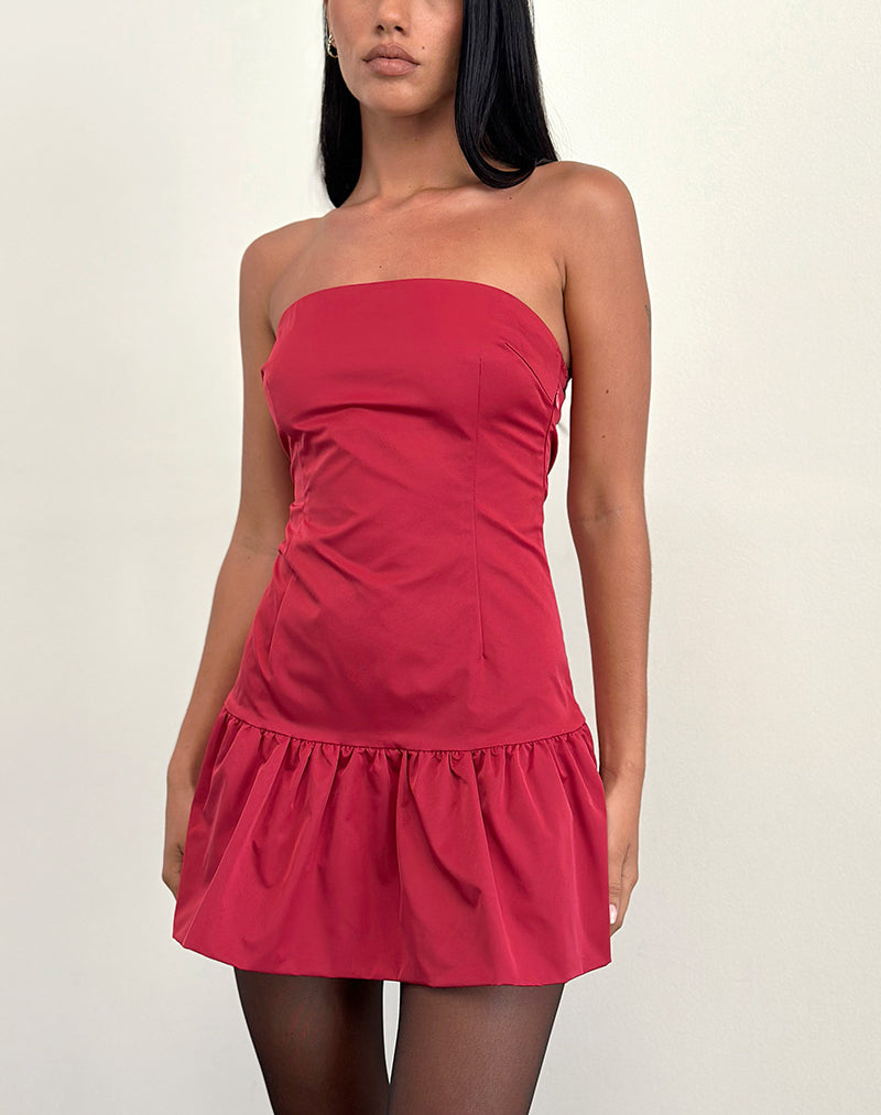 Denama Puffball-Minikleid in Tiefrot