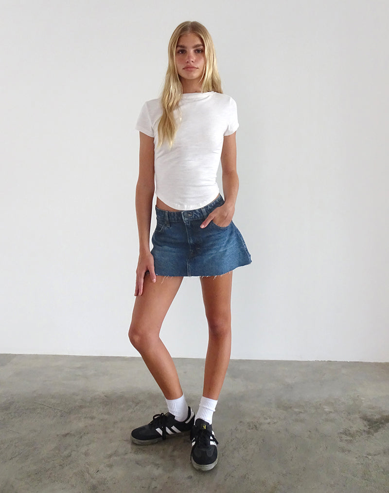 Image of Denim-Minirock mit rohem Saum in Mittelblau Used