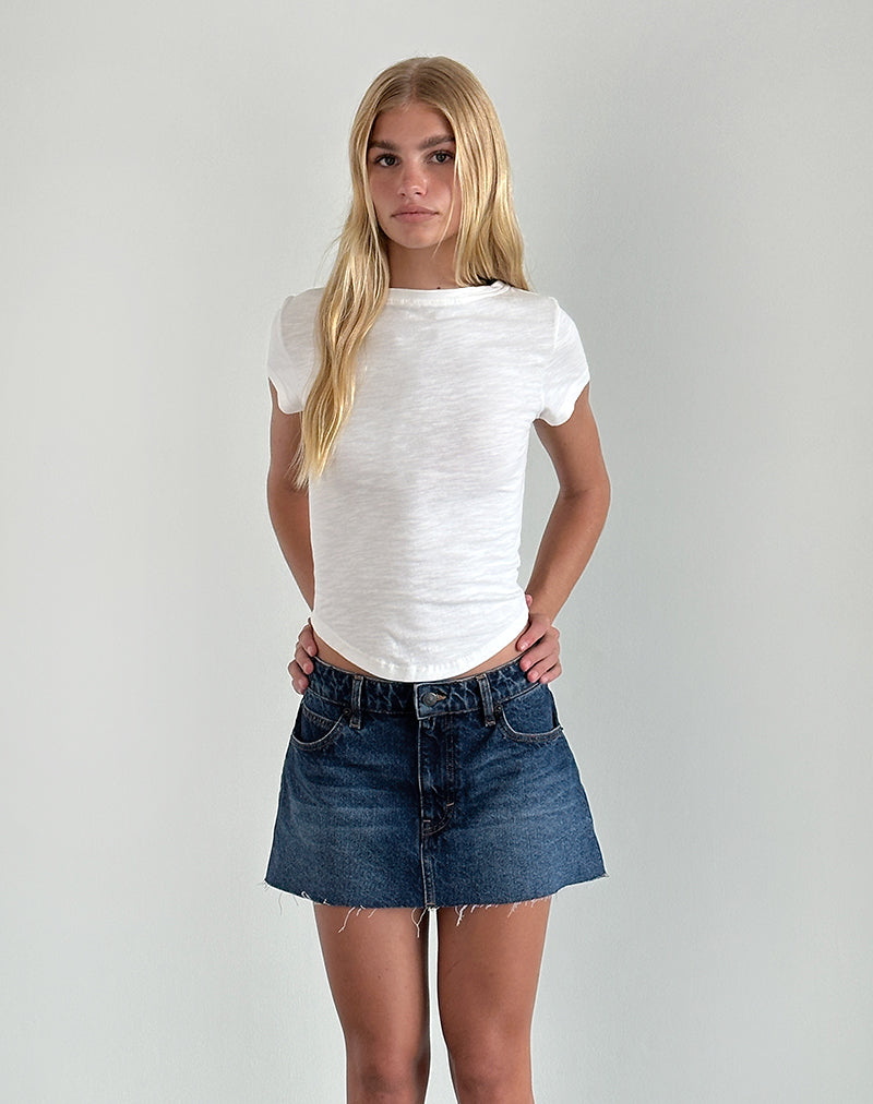 Denim-Minirock mit rohem Saum in Mittelblau Used