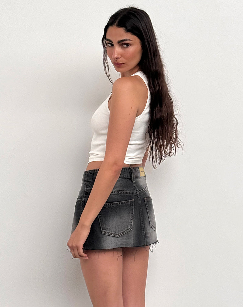 Bild von Denim Minirock mit rohem Saum in Grau Used Bleach