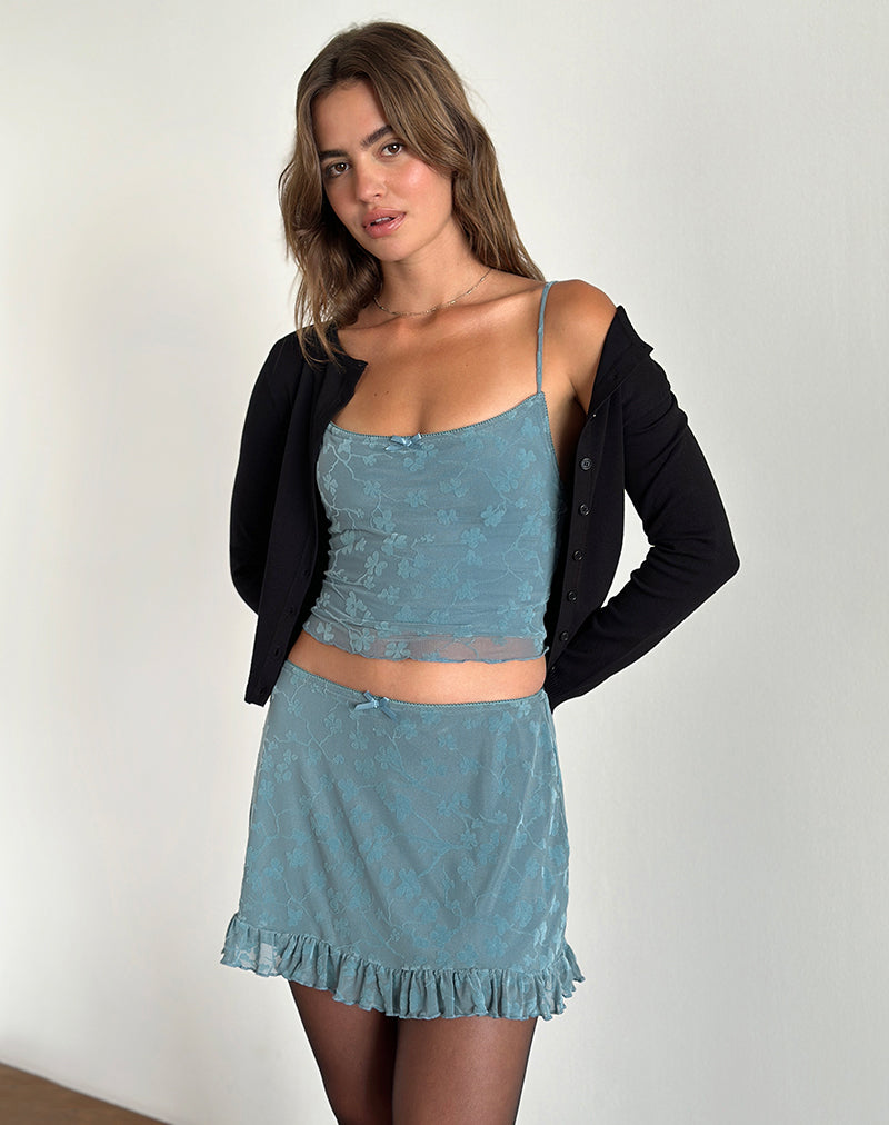 Image of Deri Cami Top in Grunge Floral Blau Grau