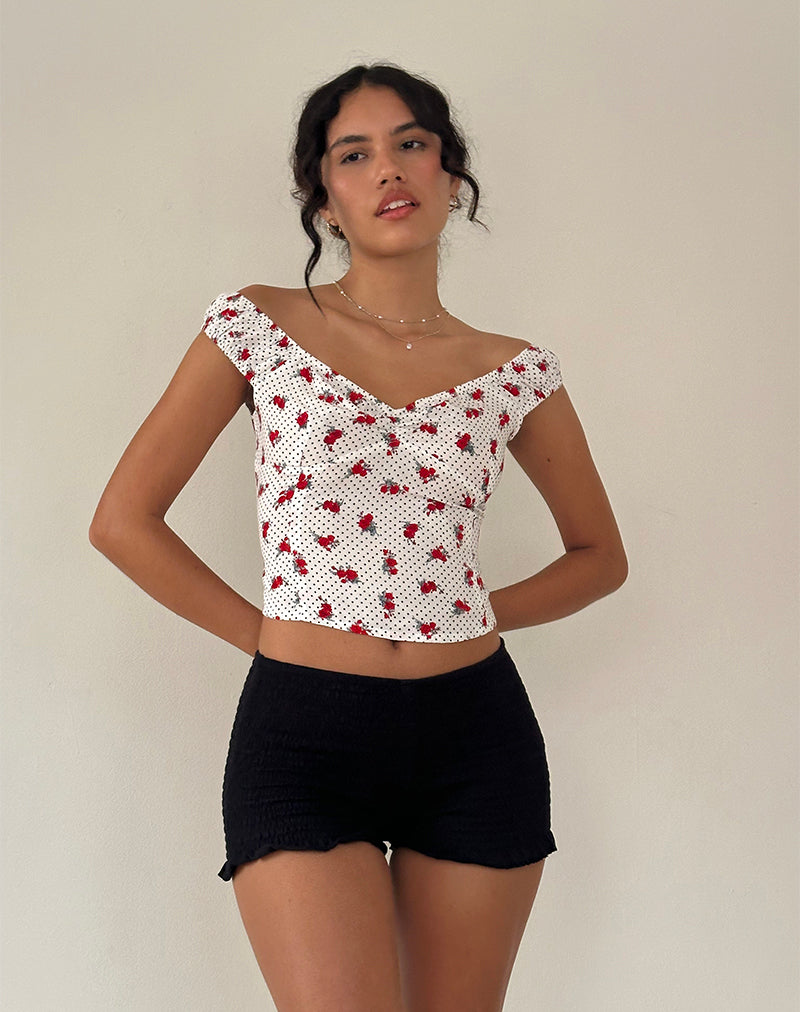 Bild von Derige Bardot Top in Weiß Rose Polka