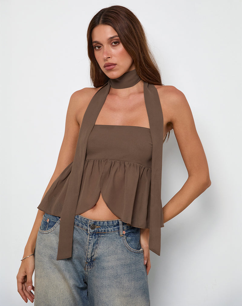 Desir Bandeau-Top aus Chiffon Kaffee
