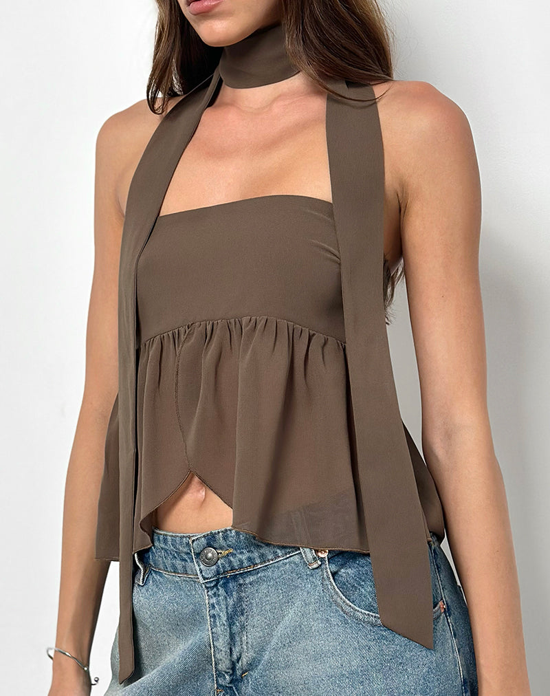Image of Desir Bandeau-Top aus Chiffon Kaffee