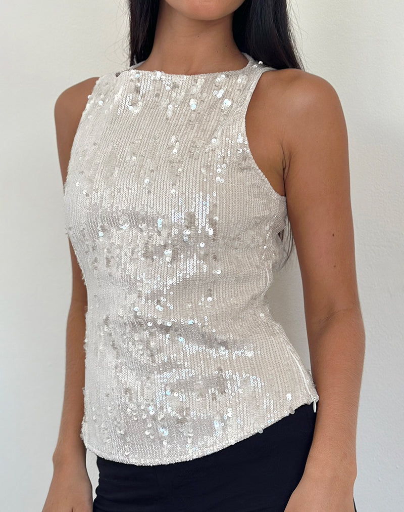 Desiran Top in Pailletten-Creme