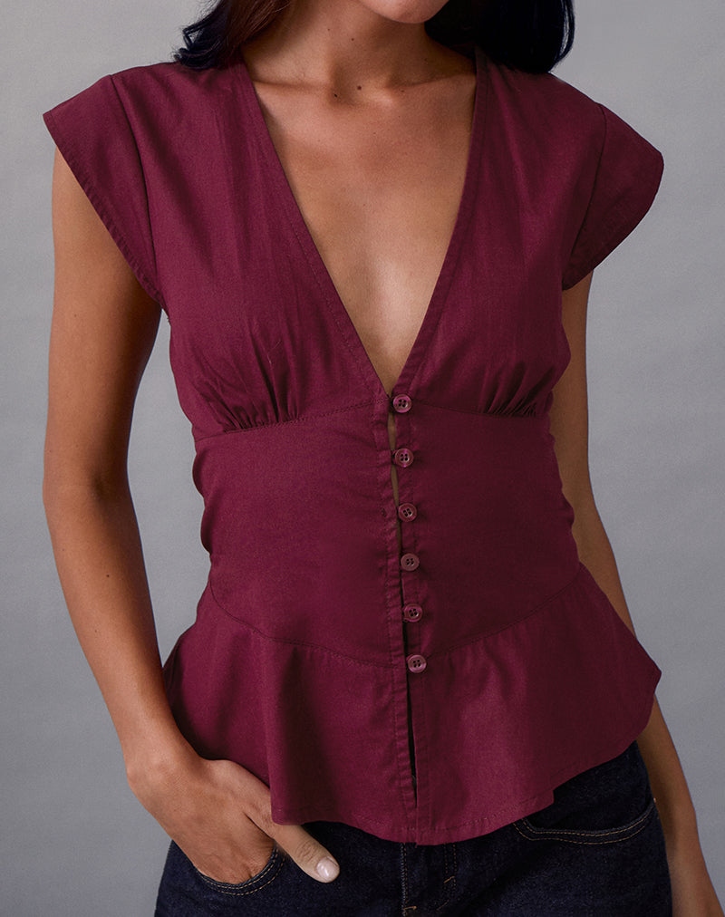 Devlin V-Ausschnitt Bluse aus Popeline Burgundy