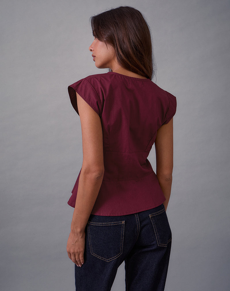 Bild von Devlin V-Ausschnitt Bluse aus Popeline Burgundy